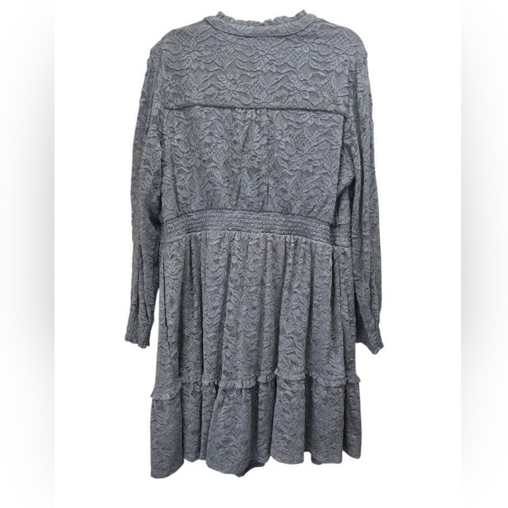 Torrid Grey Lace Tiered Mini Dress Long Sleeve‎ Smocked Waist Plus Size 2 2X